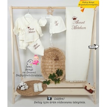 Gros Shop 4katlı Müslin Kumaş 7 Parça Alt-üst Set %100pamuk Hastane Çıkışı Kişiye Özgü İsimli Nakış Desenli Ekru
