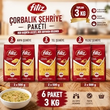 Filiz Çorbalık Şehriye Seti - 6'lı Set - 2 Adet Yıldız Şehriye - 2 Adet Arpa Şehriye - 2 Adet Tel Şehriye - Avantaj Paketi
