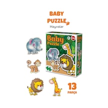 13 Parça Hayvan Figürlü Puzzle Seti - Aslan Fil Zürafa Maymun Şekilli 2-3 Yaş Eğitici Yapboz