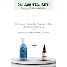Bariyer & Nem İkili Set: Herbaderm Ceramide + Squalene Cica Milk Yıkama Jeli 250 Ml Ve Superserum Hyaluronik 3d 30 Ml