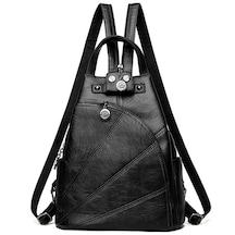 Sones Hırsızlığa Karşı Kadın Deri Sırt Çantaları Bayan Sırt Çantaları Siyah