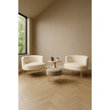 Elegance 2'li Çay Seti Berjer Ve Puf Takımı Beyaz