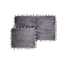 Soft Püsküllü 2'li Banyo Paspası - Antrasit - 60x100 Cm + 50x60 Cm Renkli