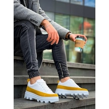 Kb-056 Kuback Beyaz Sarı Detaylı Beyaz Yüksek Taban Günlük Spor Ayakkabı Beyaz