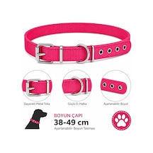Köpek Boyun Tasması 38-49 Cm Dokuma Naylon Metal Tokalı D Halkalı Ayarlanabilir - Kırmızı Çok Renkli