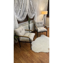 Modern Style Home Modern Levent Balkon, Bahçe, Cafe - Metal Kanepe Koltuk Takımı 2 Tekli Krem Modernk046 Krem