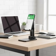 Profesyonel Masaüstü Telefon Tutucu -yapışkanlı Ev Ve Ofis Standı - 360 Derece Dönebilen Teleskopik Ayarlanabilir Kol Acı Kahverengi