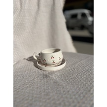 El Yapımı Seramik Kupa, Mug, Türk Kahvesi Bardağı Kiraz Desenli