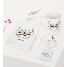 Kişiye Özel Avukat Temalı Beyaz Defter Kalem Kupa Ayna Seti - 1