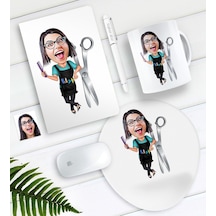 Kişiye Özel Bayan Kuaför Karikatürlü Defter Kalem Kupa Mouse Pad