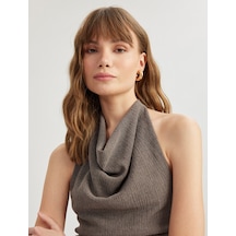 Koton Kolsuz Dokulu Halter Yaka Bluz Vizon 5sak10259ek Vizon