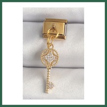 Bezos 316l Çelik Gold Renk Sallantı Zirkon Taşlı Anahtar Model Nomination Charm Bzs01 95207704