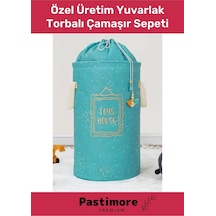 Özel Üretim Yuvarlak Torbalı Bebek Çocuk Odası Banyo Düzenleyici Oyuncak Kirli Çamaşır Sepeti Mavi - Turuncu