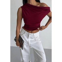 Bbbutikbasic Asimetrik Tek Omuz Drapeli Bluz F3222 bordo