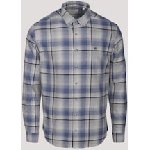 Erkek Gömlek Mavi Uzun Kol Ekose Kareli Flanel Yün Tuşeli Slim Fit Düğmeli Yaka Shirt Ncs Jeans 7269-mavi Mavi