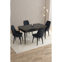 Flora Siyah Mermer Desen 80x132 Mdf Açılabilir Mutfak Masası Takımı 4 Adet Sandalye Antrasit