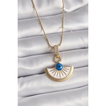 316l Çelik Gold Renk Zincir Zirkon Taş Detaylı Nazar Boncuk Göz Model Kadın Kolye Çok Renkli