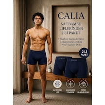 Qulat Calıa Erkek Bambu Boxer 2 Li Paket Gri Renk Nefes Alan Esnek Yumuşak Dokulu Boxer Lacivert