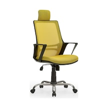 Arya2 Bilgisayar Koltuğu - Ofis - Müdür - Büro - Çalışma Sandalyesi Sarı Renk Krom Ayaklı Sarı