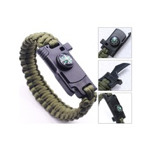 9595  Pusulalı ve Bıçaklı Paracord Bileklik Haki Çok Renkli