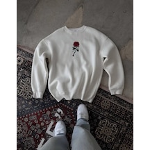 Barlashive Erkek 3 İplik Pamuklu Bisiklet Yaka Ön Ve Arka Baskılı Sweatshirt - Beyaz Çok Renkli