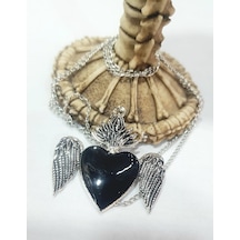 Black Heart Feathers Kolye Altın