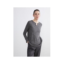 LC Waikiki Alıta Cıty Farkıyla Lcw Grace Gri Puantiye Oval Yaka Uzun Kollu Kadın Bluz Gri - 929700800 Gri