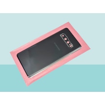 Tkgz - Samsung Galaxy Uyumlu S10 Arka Kapak Batarya Kapağı Cam Full Lensli - Siyah Çok Renkli