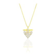 Gümüş Altın Yaldızlı Zirkon Taşlı Fleur De Lis Zambak Kolye Barcode Gümüş - Rose Gold