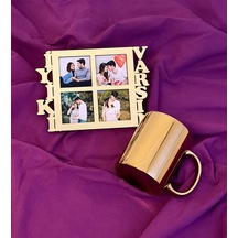 İyiki Varsın 4 Fotoğraf Standlı Mdf Gold Çerçeve Ve Gold Kupa Set