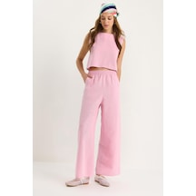 Shade Kadın Kalın Askılı Bluz Beli Lastikli Cep Detaylı Bol Pantolonlu Keten Takım 9384 60281086 - Toz Pembe