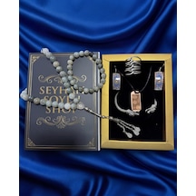 Luxury Seri Özel Tasarım Kitap Kutulu Kadın Takı Seti Ve Tesbih Kombin - Kolye Küpe Yüzük Bileklik Ekstra Boncuk Bileklik 6 Parça Hediyelik - Doğum Günü Yıl Dönümü Sevgililer Günü Gösterişli Hediye - L-00119 Bakır