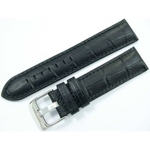Bizon Deri Saat Kayışı 24Mm Saat Kordon Siyah Spor Krokodil Baskı