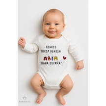 Babyden's Abim Bana Doyamaz Yazılı Uzun Kollu Bebek Body %100 Pamuk, Çıtçıtlı Zıbın 0-24 Ay Arası Unisex Beyaz