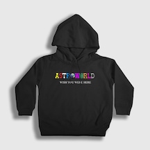 Presmono Unisex Çocuk Astroworld V4 Travis Scott Kapüşonlu Sweatshirt Siyah