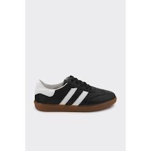 Derinet Comfort Taban Hakiki Deri Kadın Sneaker Siyah Beyaz Siyah Beyaz