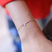Mineli Kelebek Bileklik Pembe Altın