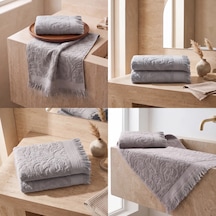 Botti Home %100 Pamuk Jakarlı 2 Li El Ve Yüz Havlusu Seti 50 X 90 Cm Çeyizlik Saçaklı Havlu Gri