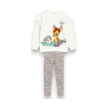 Lolliboomkids Yeni Sezon Sevimli Geyik Tavşan Desenli Çiçekli Fitilli Tayt Ve Sweatshirt Alt Üst Takım Ekru