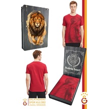 Galatasaray Lisanslı Aslan Baskılı T-shirt Gs Aslan Baskılı Ahşap Kutulu 105 Kırmızı
