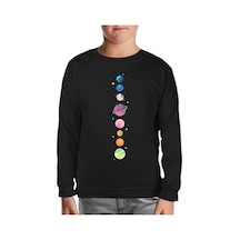 Gezegenler Yıldızlar Siyah Çocuk Sweatshirt Siyah