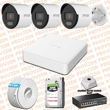 Provzen Hikvision 3 Ip Kamera 7/24 Renkli Mikrofonlu Güvenlik Kamerası Olay Anında Bildirim