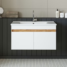 Roomart '' Lavabolu '' Atlantik-beyaz Mdf 85cm Banyo Alt Dolabı Atlantik Çam - Beyaz