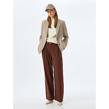 Koton Düz Bol Paça Baggy Kumaş Pantolon Pile Detaylı Cepli Kahverengi 5wak40184pw Kahve