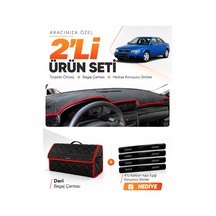 E-biz Audı A4 1994-2001 Uyumlu Torpido Örtüsü + Deri Bagaj Çantası Seti - Siyah-kırmızı - Au006