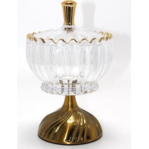 Metal Ayaklı Kristal Cam Şekerlik Gold Detaylı Sunumluk Alk4871 Çok  Renkli