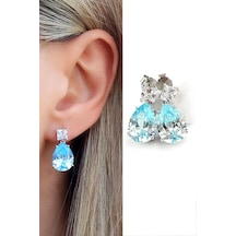 Sky Diamond Blue Aquamarin Taşlı 925ayar Gümüş Üzerine Altın Kaplama Damla Küpe 23497851