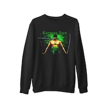One Piece - Zoro Siyah Erkek Kalın Sweatshirt