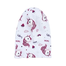 Bebegen Kız Bebek Beyaz Gri Simli Pembe Unicorn Desenli Bere 0-6 Ay Çok Renkli