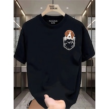 Tarzsokak Unisex Kod 2 Köpek Minimalis Baskı T-shirt Siyah